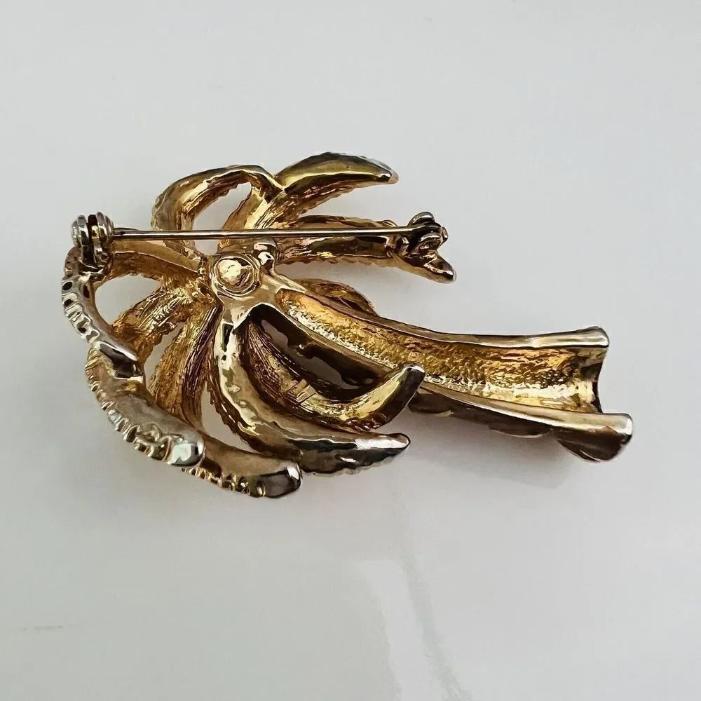 Vintage Textured Gold Tone Enamel Tropical Palm Tree Pin Brooch 1452 - Picture 8 of 9